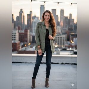 White House Black Market Green Embroidered Utility Jacket